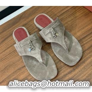 Durable Loro Piana Flip-flops Sandal in Suede LP62331 Grey