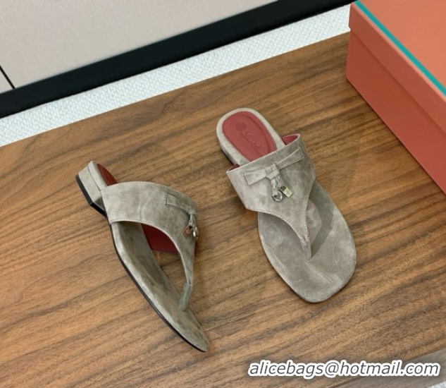 Durable Loro Piana Flip-flops Sandal in Suede LP62331 Grey