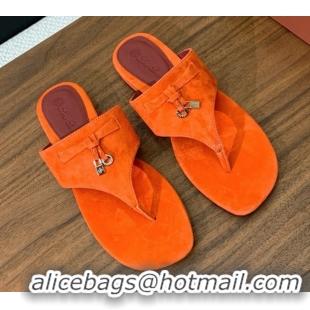 Luxurious Loro Piana Flip-flops Sandal in Suede LP62333 Orange