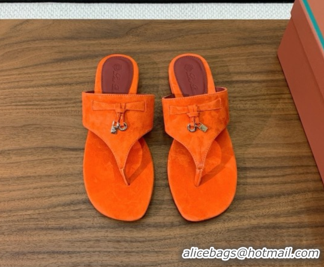 Luxurious Loro Piana Flip-flops Sandal in Suede LP62333 Orange