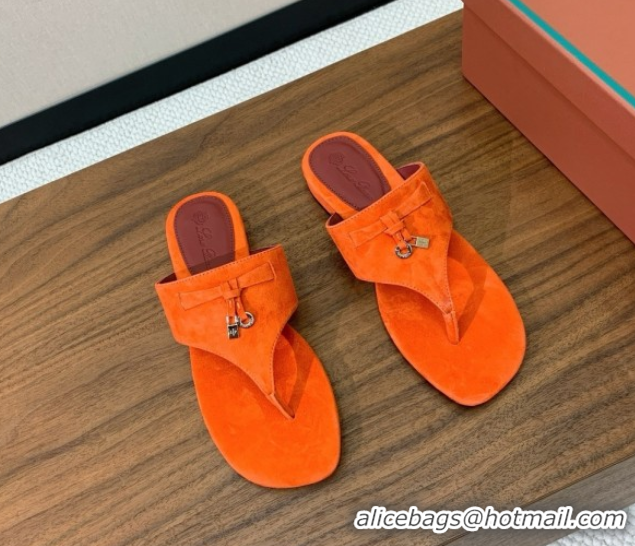 Luxurious Loro Piana Flip-flops Sandal in Suede LP62333 Orange