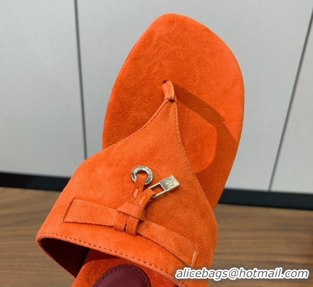 Luxurious Loro Piana Flip-flops Sandal in Suede LP62333 Orange