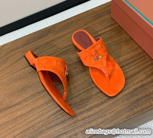 Luxurious Loro Piana Flip-flops Sandal in Suede LP62333 Orange