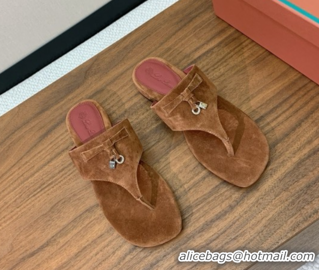 Buy Discount Loro Piana Flip-flops Sandal in Suede LP62334 Brown