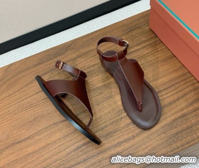 Cheap Price Loro Piana Flip-flops Sandal in Calfskin LP62337 Brown