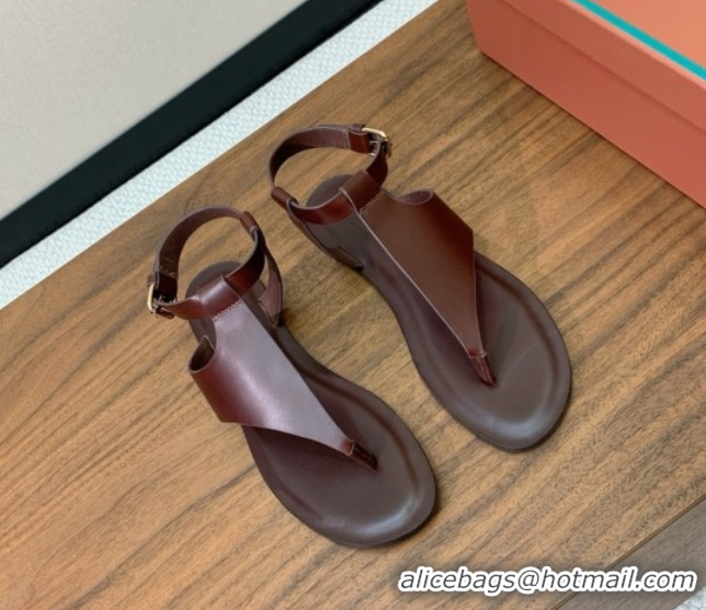 Cheap Price Loro Piana Flip-flops Sandal in Calfskin LP62337 Brown