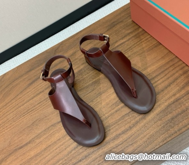 Cheap Price Loro Piana Flip-flops Sandal in Calfskin LP62337 Brown
