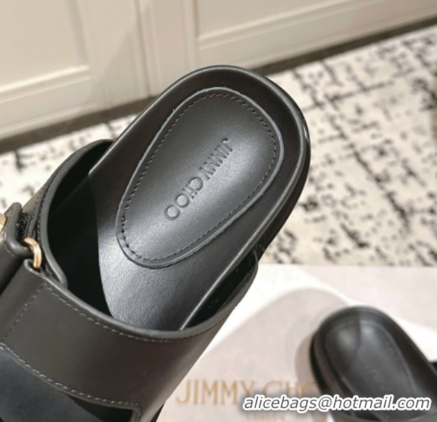 Unique Style Jimmy Choo Fayence Flat Slides Sandal in Leather with Pearl Embellishment Black 0605105