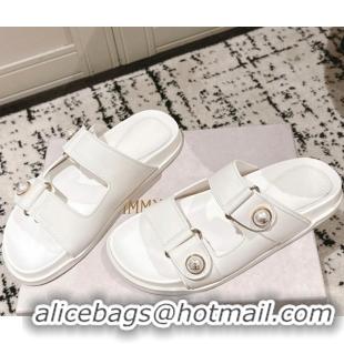 Grade Quality Jimmy Choo Fayence Flat Slides Sandal in Leather with Pearl Embellishment White 0605106