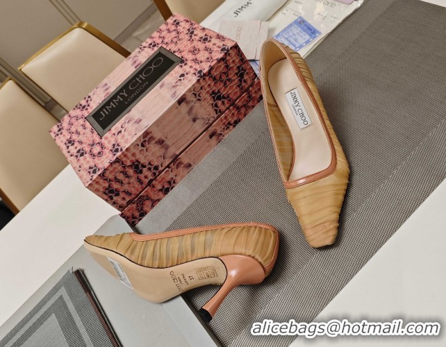 Sumptuous Jimmy Choo Lotta Tulle Mesh and Nappa Leather Pumps 8.5cm Brown 0605107