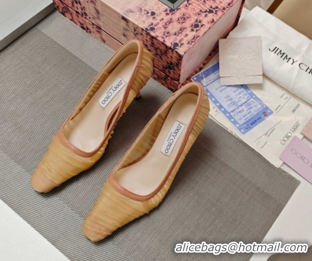 Sumptuous Jimmy Choo Lotta Tulle Mesh and Nappa Leather Pumps 8.5cm Brown 0605107