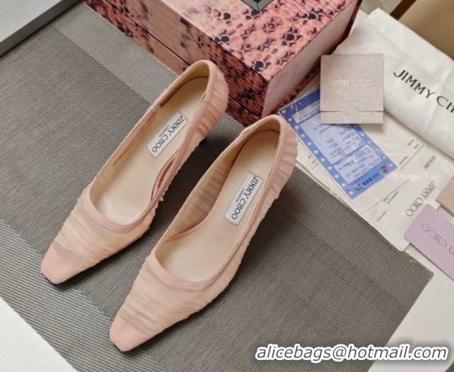 Classic Hot Jimmy Choo Lotta Tulle Mesh and Nappa Leather Pumps 8.5cm Pink 0605108