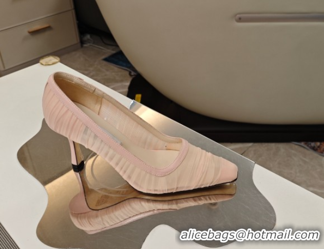 Classic Hot Jimmy Choo Lotta Tulle Mesh and Nappa Leather Pumps 8.5cm Pink 0605108