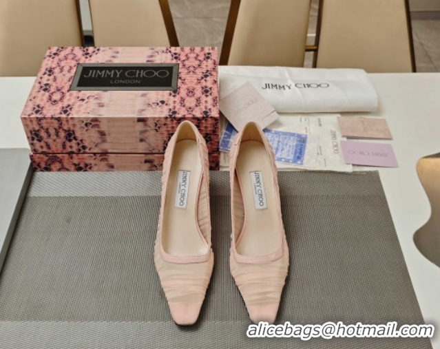 Classic Hot Jimmy Choo Lotta Tulle Mesh and Nappa Leather Pumps 8.5cm Pink 0605108