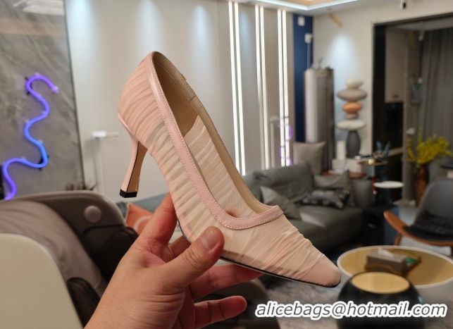 Classic Hot Jimmy Choo Lotta Tulle Mesh and Nappa Leather Pumps 8.5cm Pink 0605108
