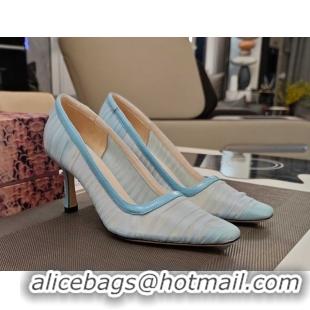 Stylish Jimmy Choo Lotta Tulle Mesh and Nappa Leather Pumps 8.5cm Blue 0605109