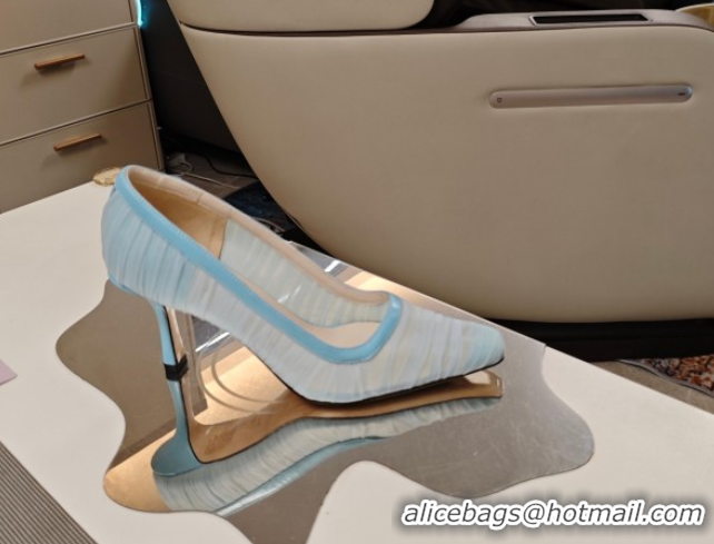 Stylish Jimmy Choo Lotta Tulle Mesh and Nappa Leather Pumps 8.5cm Blue 0605109