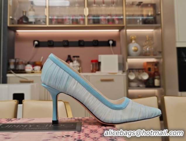 Stylish Jimmy Choo Lotta Tulle Mesh and Nappa Leather Pumps 8.5cm Blue 0605109