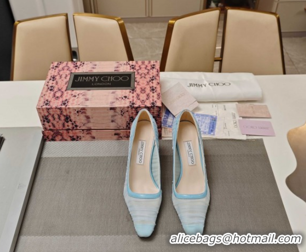 Stylish Jimmy Choo Lotta Tulle Mesh and Nappa Leather Pumps 8.5cm Blue 0605109