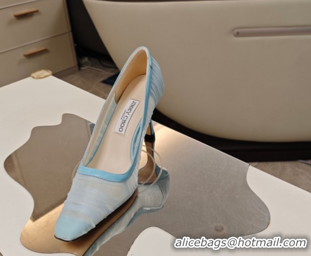 Stylish Jimmy Choo Lotta Tulle Mesh and Nappa Leather Pumps 8.5cm Blue 0605109