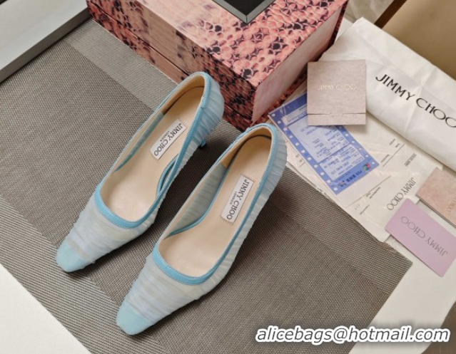 Stylish Jimmy Choo Lotta Tulle Mesh and Nappa Leather Pumps 8.5cm Blue 0605109