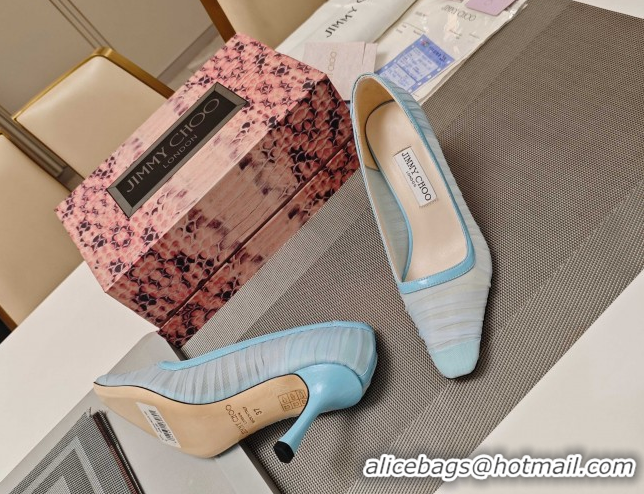 Stylish Jimmy Choo Lotta Tulle Mesh and Nappa Leather Pumps 8.5cm Blue 0605109