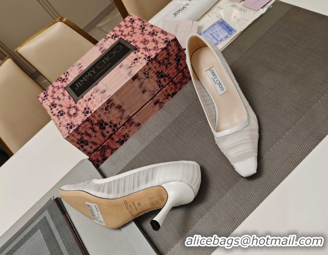 Good Quality Jimmy Choo Lotta Tulle Mesh and Nappa Leather Pumps 8.5cm White 0605110