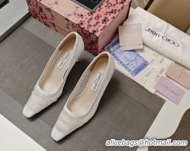Good Quality Jimmy Choo Lotta Tulle Mesh and Nappa Leather Pumps 8.5cm White 0605110