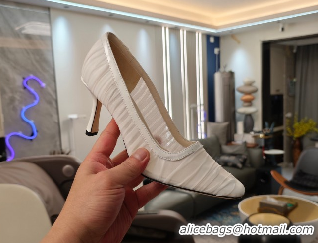 Good Quality Jimmy Choo Lotta Tulle Mesh and Nappa Leather Pumps 8.5cm White 0605110