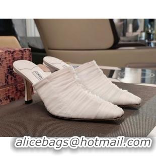 Good Looking Jimmy Choo Lotta Tulle Mesh and Nappa Leather Heel Mules 8.5cm White 0605112