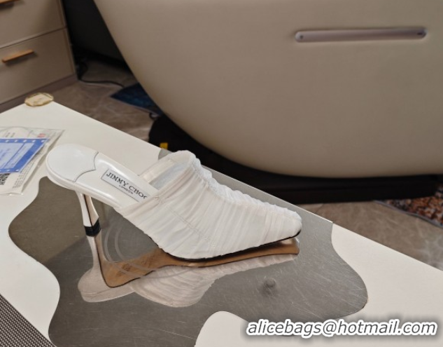Good Looking Jimmy Choo Lotta Tulle Mesh and Nappa Leather Heel Mules 8.5cm White 0605112