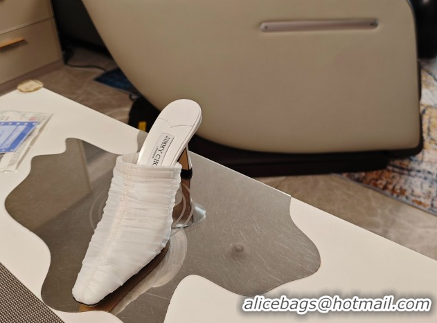 Good Looking Jimmy Choo Lotta Tulle Mesh and Nappa Leather Heel Mules 8.5cm White 0605112