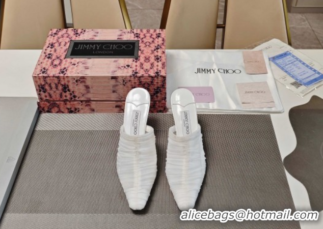 Good Looking Jimmy Choo Lotta Tulle Mesh and Nappa Leather Heel Mules 8.5cm White 0605112