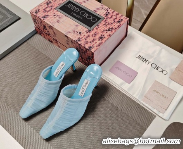 Best Grade Jimmy Choo Lotta Tulle Mesh and Nappa Leather Heel Mules 8.5cm Blue 0605113