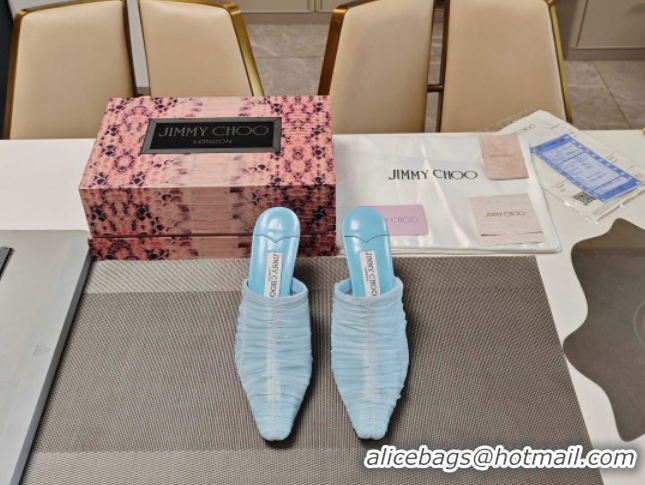 Best Grade Jimmy Choo Lotta Tulle Mesh and Nappa Leather Heel Mules 8.5cm Blue 0605113