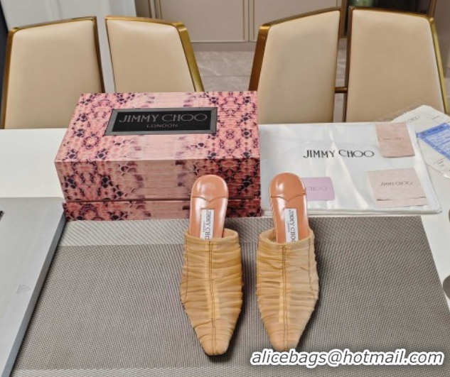 Fashion Jimmy Choo Lotta Tulle Mesh and Nappa Leather Heel Mules 8.5cm Brown 0605114