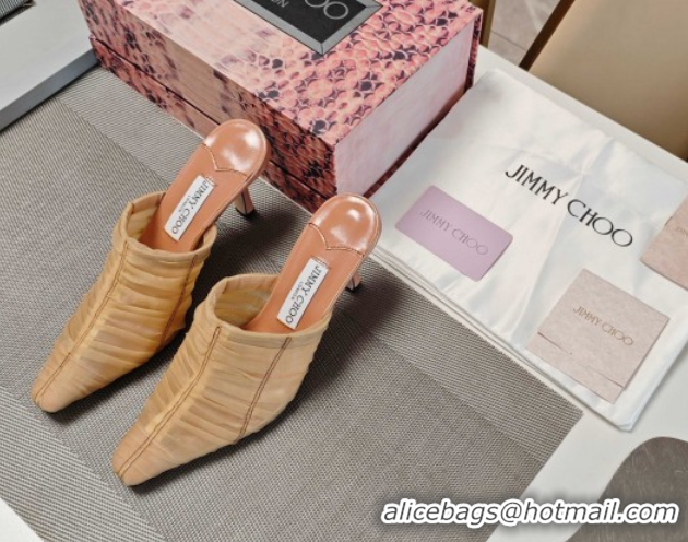 Fashion Jimmy Choo Lotta Tulle Mesh and Nappa Leather Heel Mules 8.5cm Brown 0605114