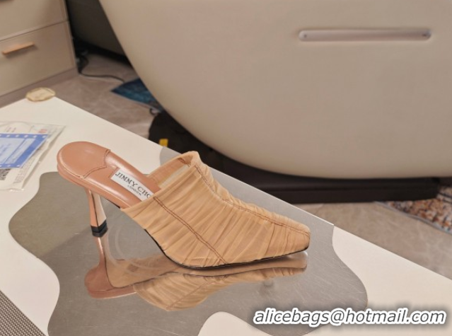 Fashion Jimmy Choo Lotta Tulle Mesh and Nappa Leather Heel Mules 8.5cm Brown 0605114