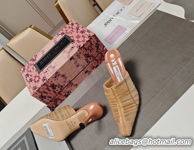 Fashion Jimmy Choo Lotta Tulle Mesh and Nappa Leather Heel Mules 8.5cm Brown 0605114