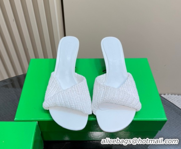 Good Product Bottega Veneta Blink Mid Heel Slides Sandal 6.5cm in Crochet Raffia Straw White 0428081