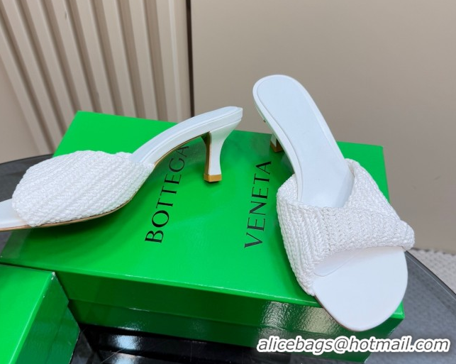 Good Product Bottega Veneta Blink Mid Heel Slides Sandal 6.5cm in Crochet Raffia Straw White 0428081