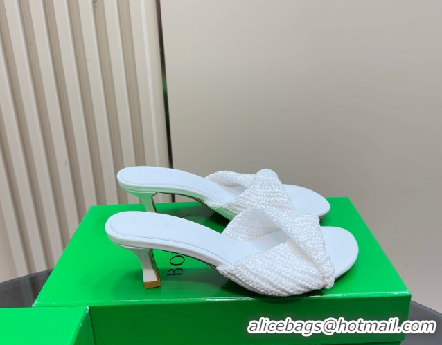 Good Product Bottega Veneta Blink Mid Heel Slides Sandal 6.5cm in Crochet Raffia Straw White 0428081
