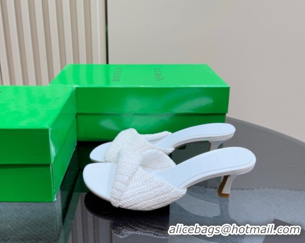 Good Product Bottega Veneta Blink Mid Heel Slides Sandal 6.5cm in Crochet Raffia Straw White 0428081