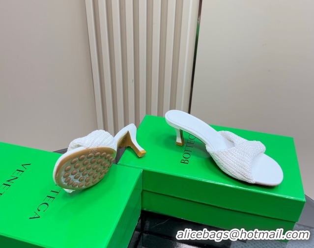 Good Product Bottega Veneta Blink Mid Heel Slides Sandal 6.5cm in Crochet Raffia Straw White 0428081