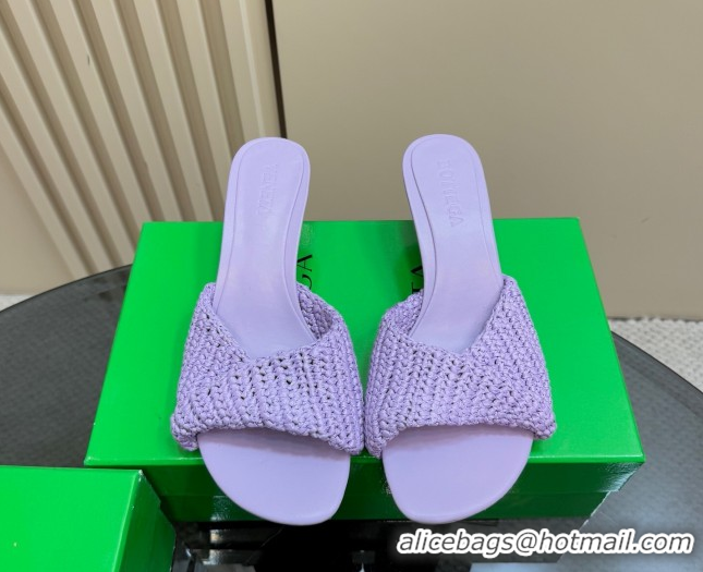 Trendy Design Bottega Veneta Blink Mid Heel Slides Sandal 6.5cm in Crochet Raffia Straw Purple 0428084