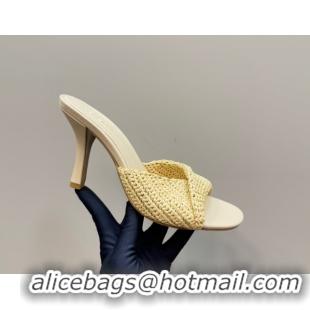 Sophisticated Bottega Veneta Blink High Heel Slides Sandal 9cm in Crochet Raffia Straw Beige 0428085
