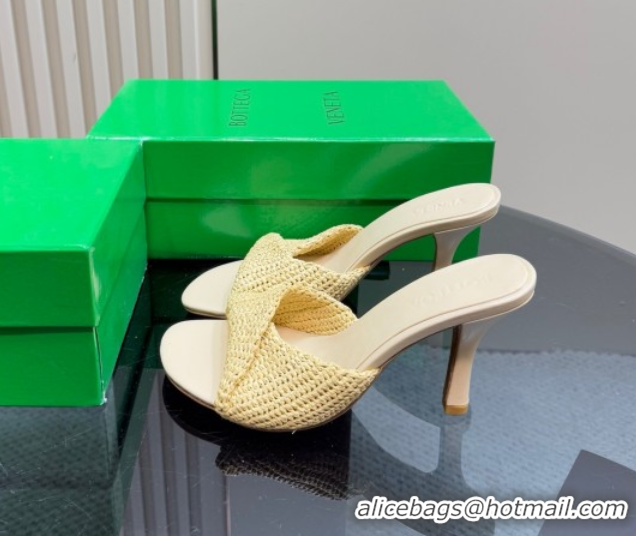 Sophisticated Bottega Veneta Blink High Heel Slides Sandal 9cm in Crochet Raffia Straw Beige 0428085