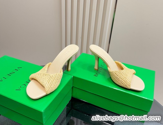 Sophisticated Bottega Veneta Blink High Heel Slides Sandal 9cm in Crochet Raffia Straw Beige 0428085