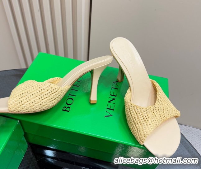 Sophisticated Bottega Veneta Blink High Heel Slides Sandal 9cm in Crochet Raffia Straw Beige 0428085