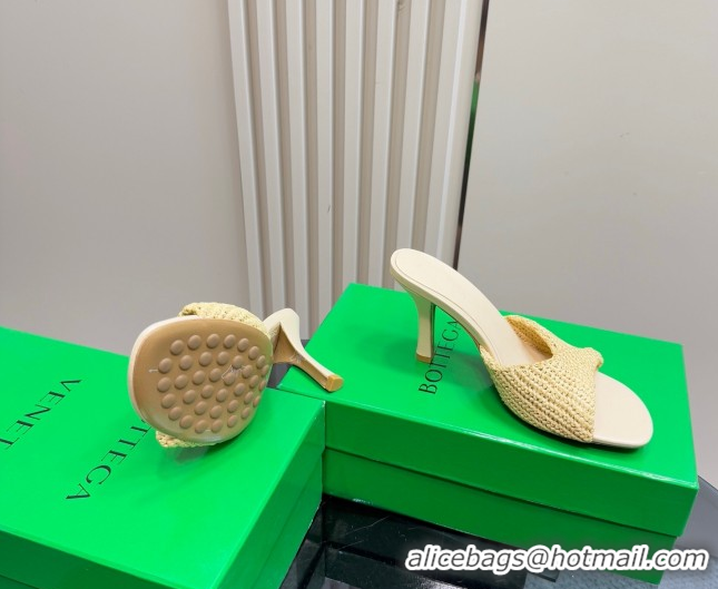 Sophisticated Bottega Veneta Blink High Heel Slides Sandal 9cm in Crochet Raffia Straw Beige 0428085
